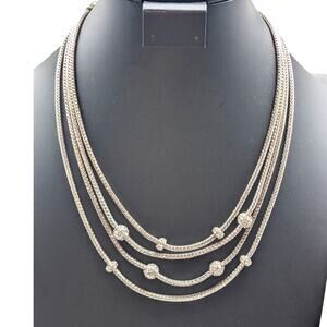 Silver Tone 4 Strand Wheat Chain Pave Bead Stations16.5"-20" Necklace
